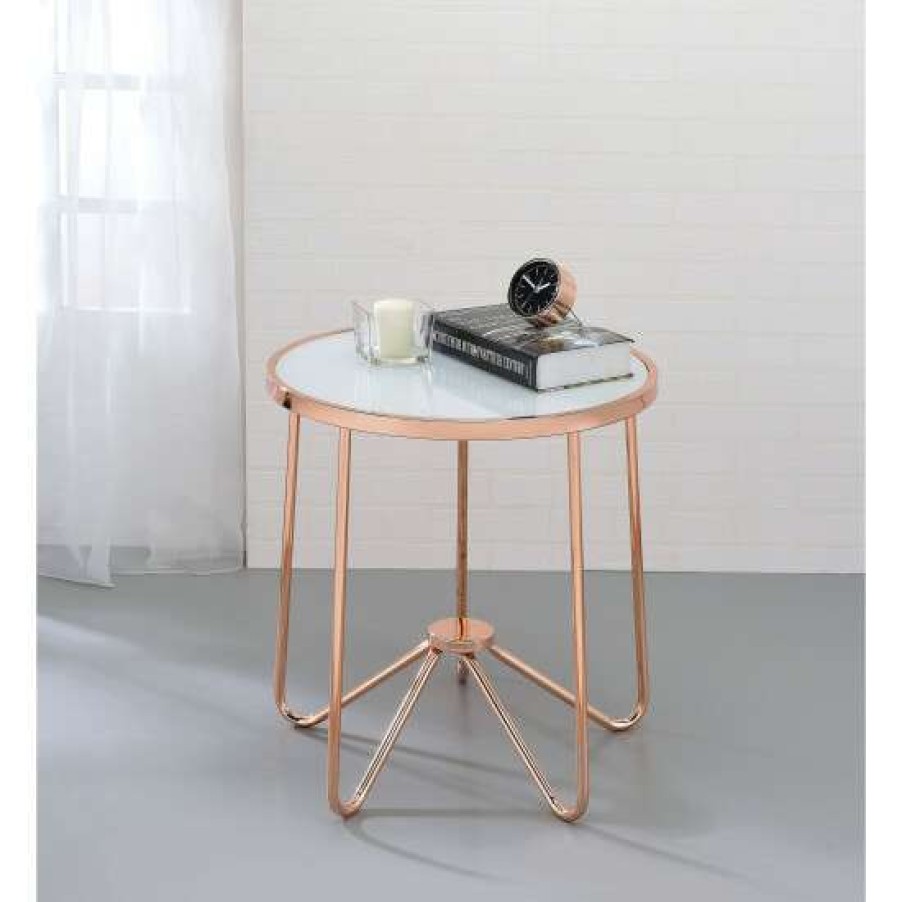 Furniture * | Budget Simple Relax Round End Table In Rose Gold And White