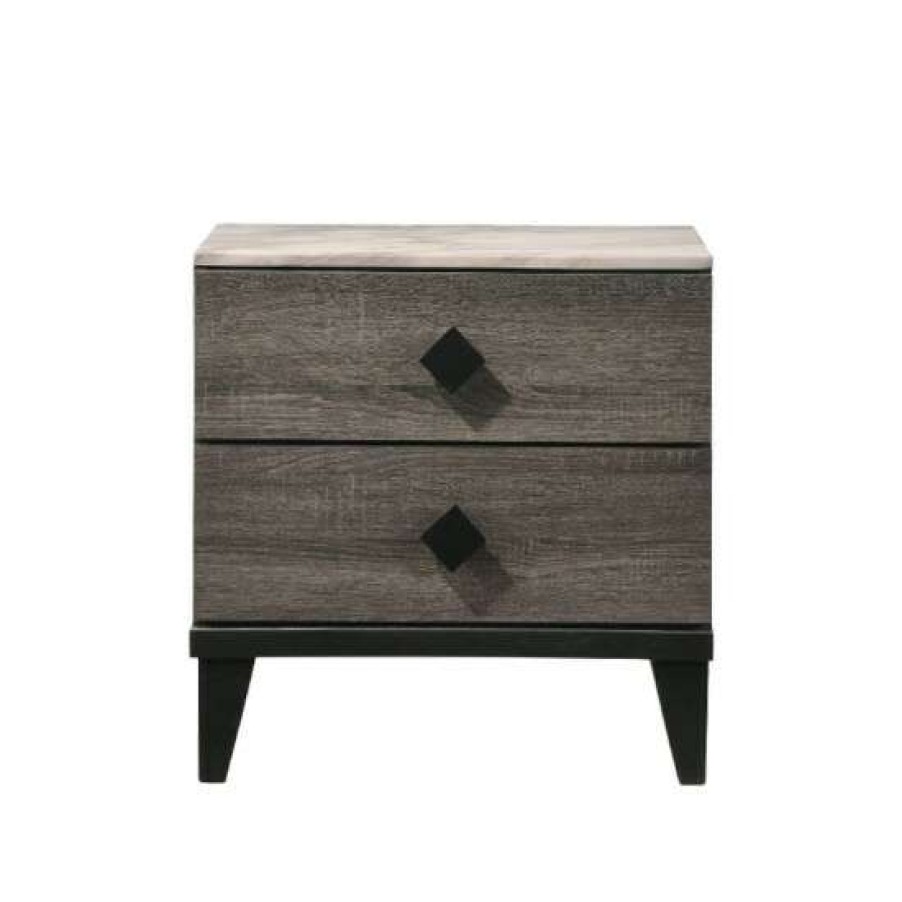 Furniture * | Brand New Simple Relax 2 Drawers Nightstand With Faux Marble Top In Rustic Gray Oak