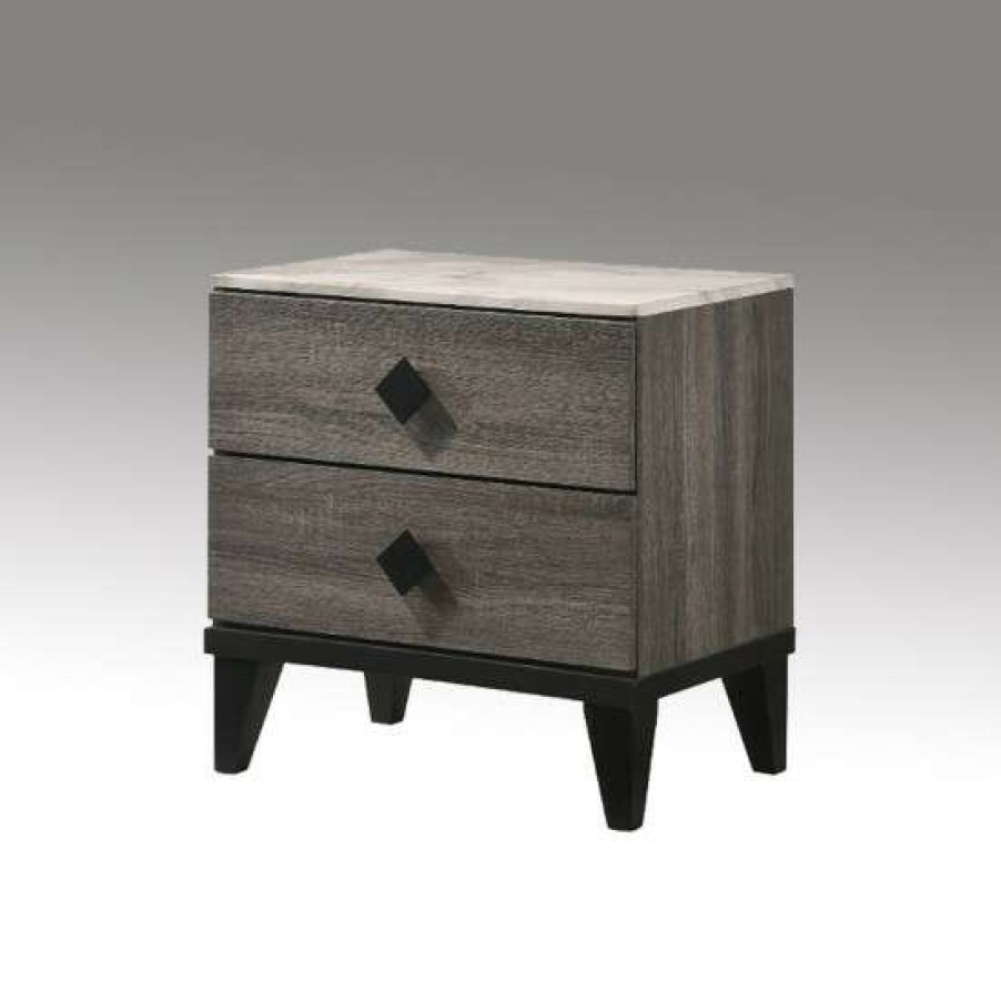 Furniture * | Brand New Simple Relax 2 Drawers Nightstand With Faux Marble Top In Rustic Gray Oak