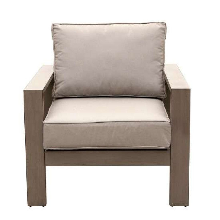 Garden & Patio * | Cheapest Simple Relax Outdoor Chair With Cushion In Taupe And Wood Grained