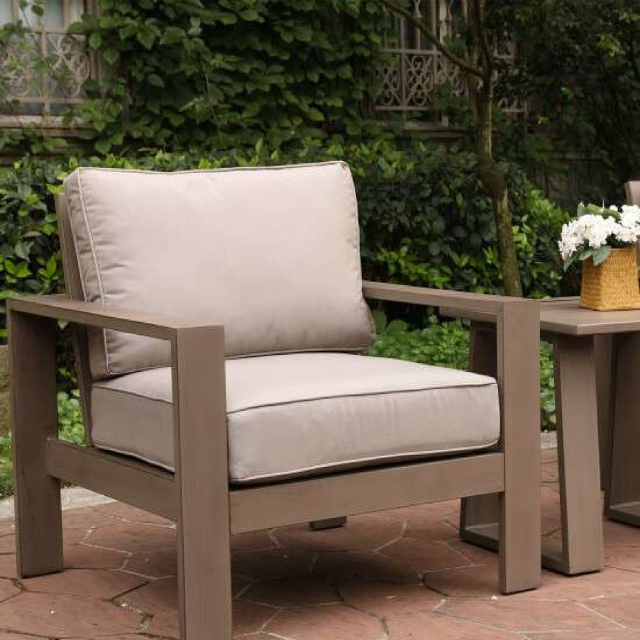 Garden & Patio * | Cheapest Simple Relax Outdoor Chair With Cushion In Taupe And Wood Grained