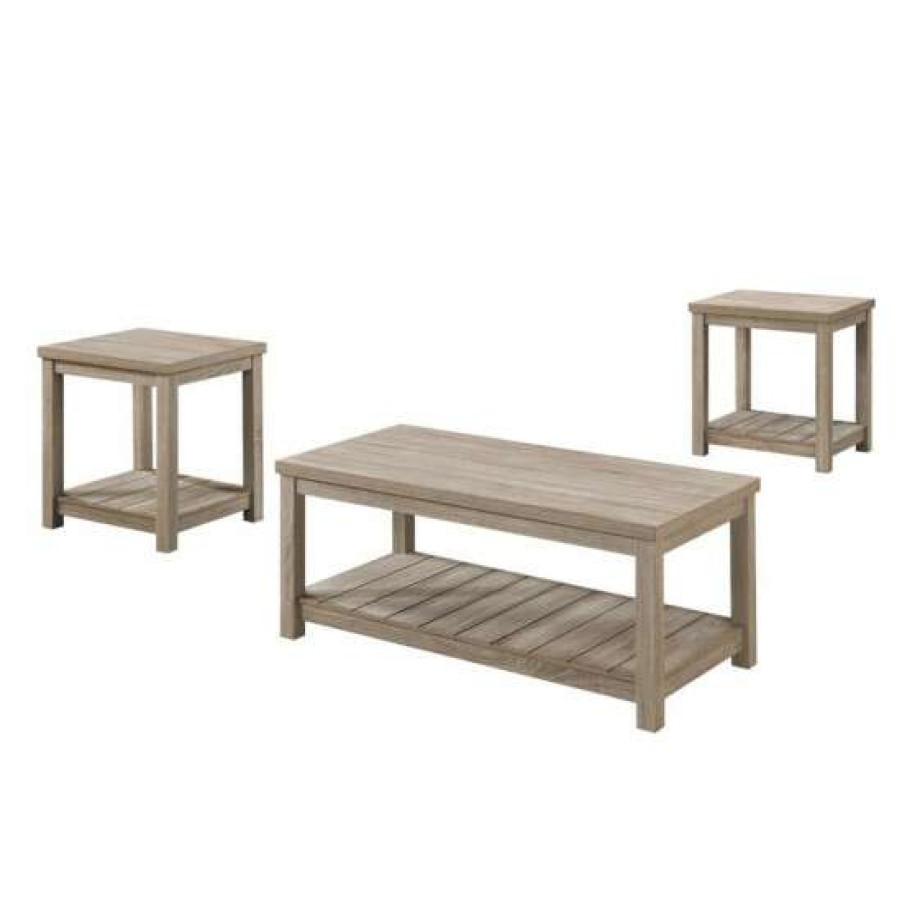 Furniture * | Hot Sale Simple Relax 3 Piece Wood Table Set In Greige Finish