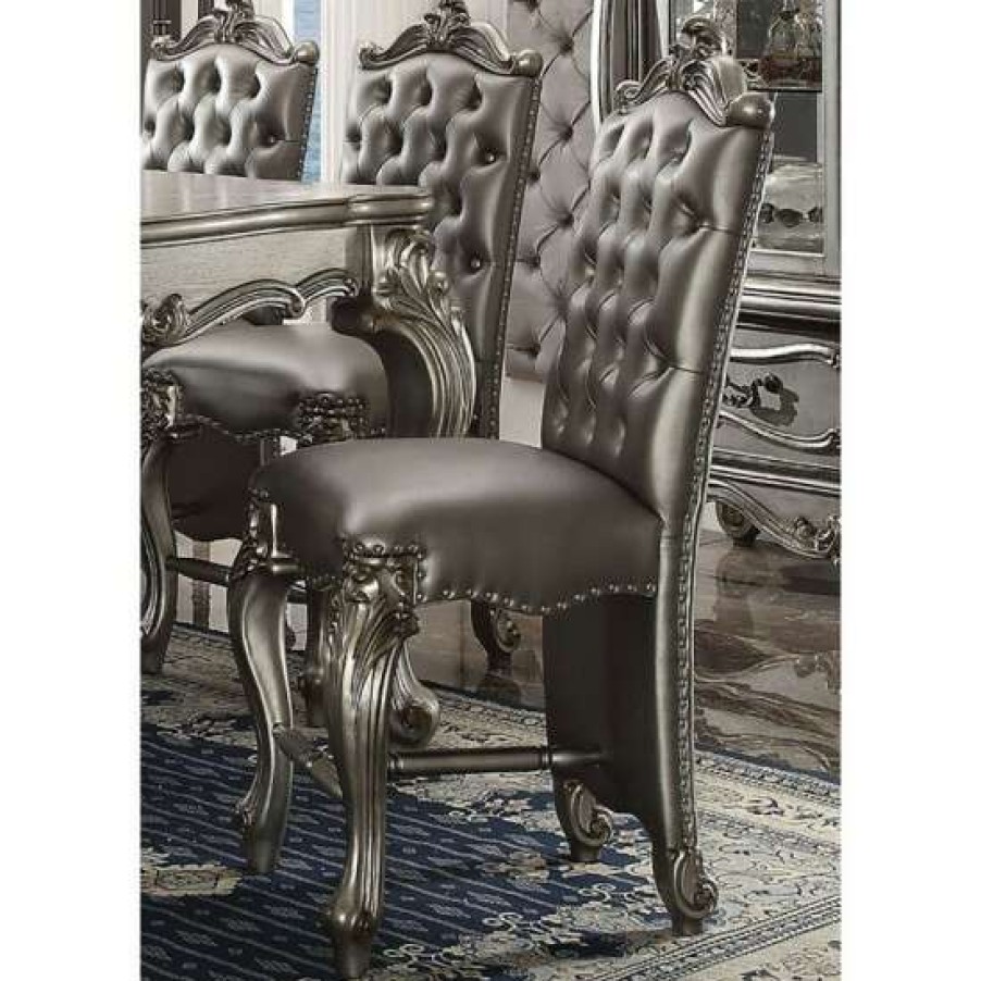 Furniture * | New Simple Relax Pu Upholstered Dining Side Chair In Antique Platinum