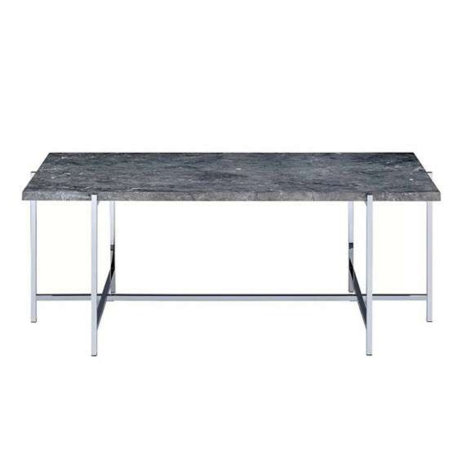 Furniture * | Flash Sale Simple Relax Rectangular Faux Marble Coffee Table In Chrome Finish