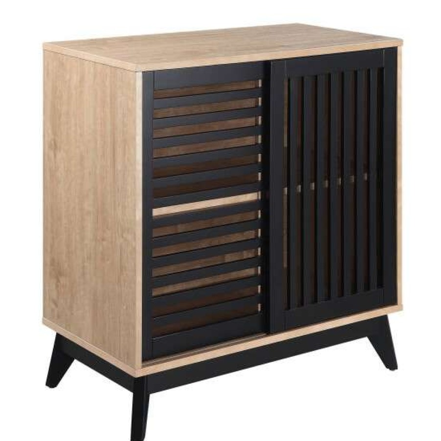 Furniture * | Outlet Simple Relax 2 Storage Doors Wooden Cabinet With Adjustable Shelf In Oak And Espresso Finish