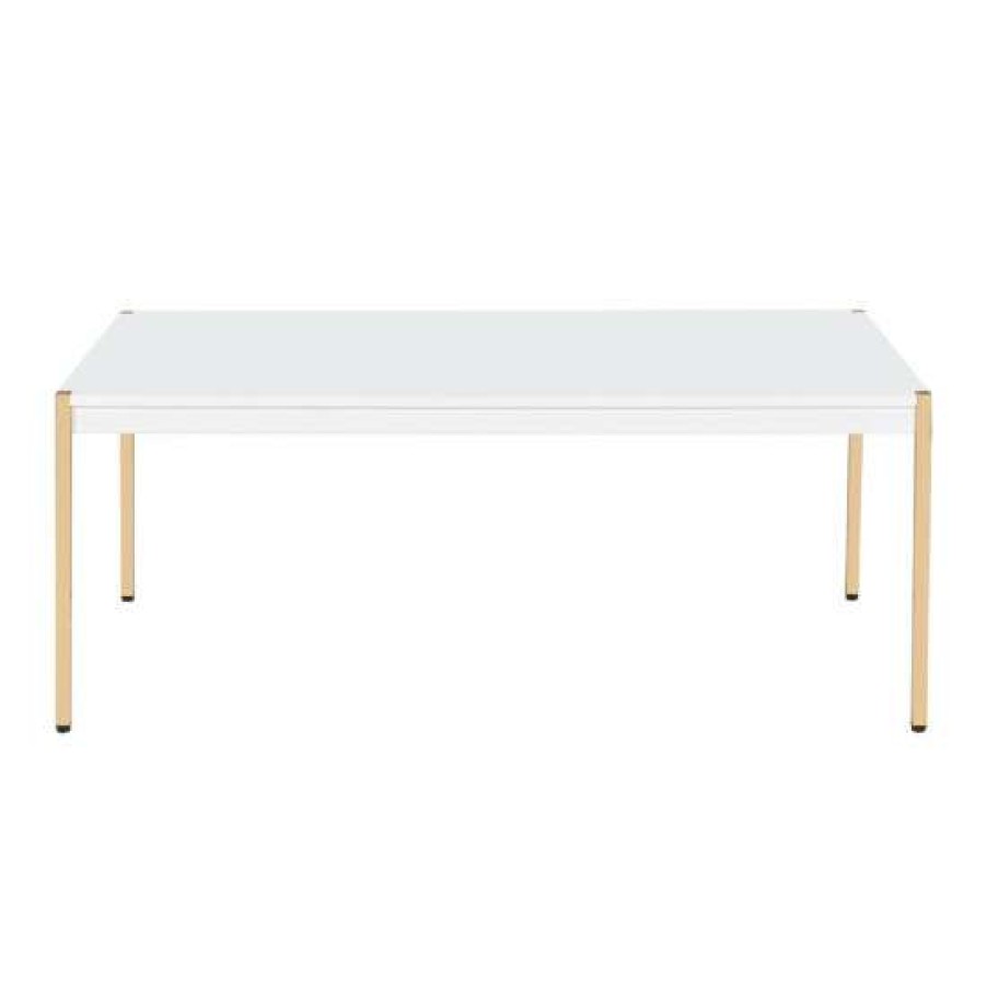 Furniture * | Cheap Simple Relax Coffee Table In White And Gold Metal