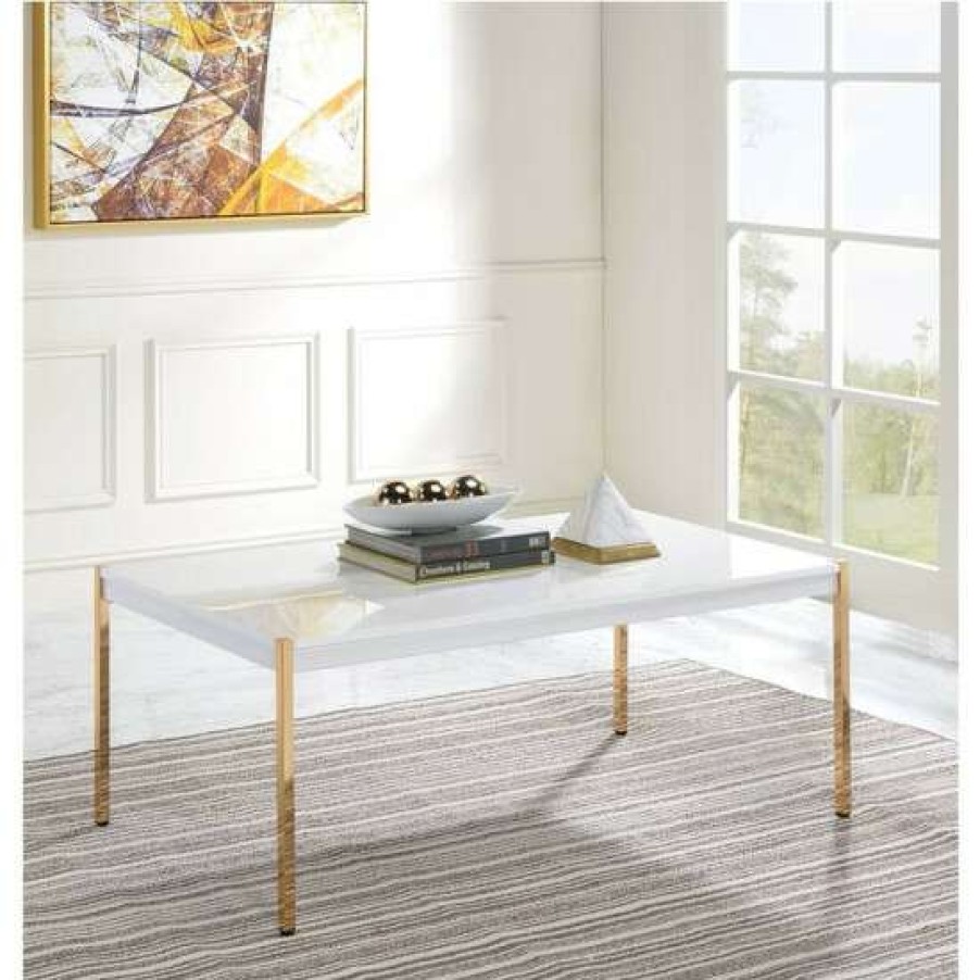 Furniture * | Cheap Simple Relax Coffee Table In White And Gold Metal