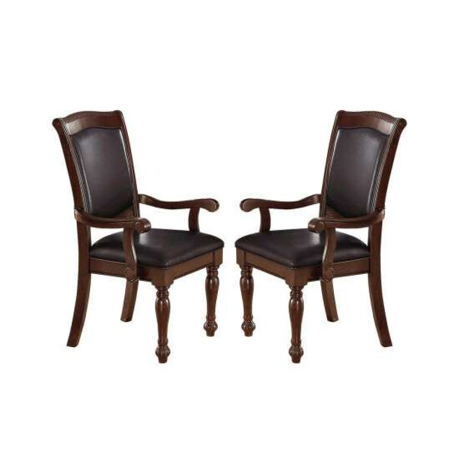 Furniture * | Flash Sale Simple Relax Pu Upholstered Dining Arm Chair, Set Of 2, Brown