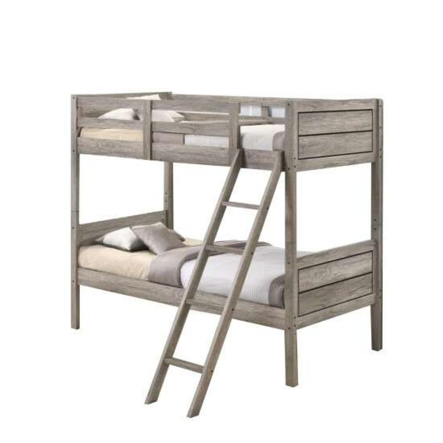 Furniture * | Best Reviews Of Simple Relax Wooden Twin Over Twin With Ladder In Weathered Taupe