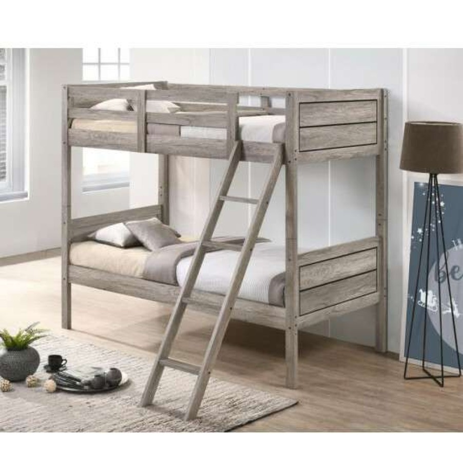 Furniture * | Best Reviews Of Simple Relax Wooden Twin Over Twin With Ladder In Weathered Taupe