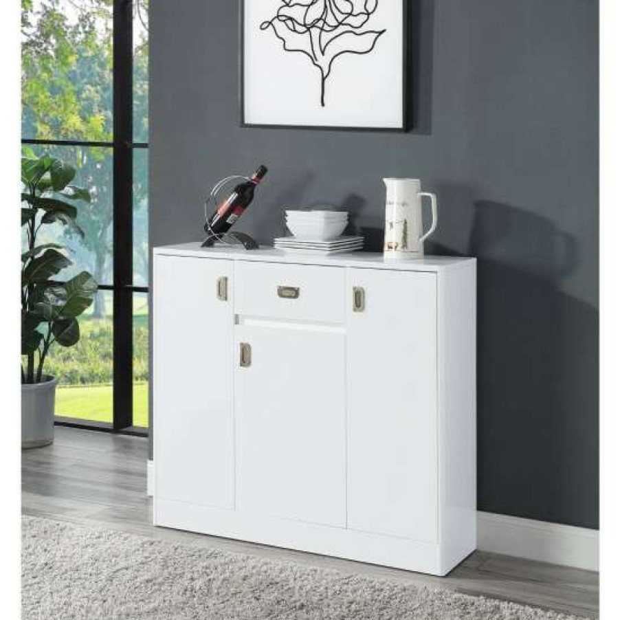 Furniture * | Best Pirce Simple Relax 3-Door Server In High Gloss White Finish