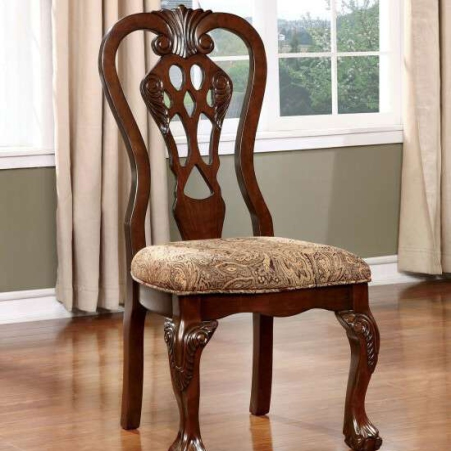 Furniture * | Best Pirce Simple Relax Set Of 2 Fabric Dining Side Chair In Brown Cherry