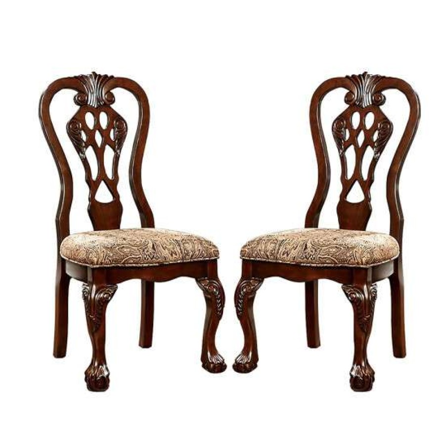 Furniture * | Best Pirce Simple Relax Set Of 2 Fabric Dining Side Chair In Brown Cherry