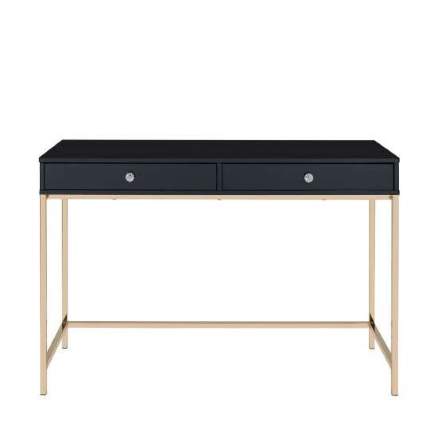 Furniture * | Coupon Simple Relax Rectangular Writing Desk With 2 Drawers In Black And Gold