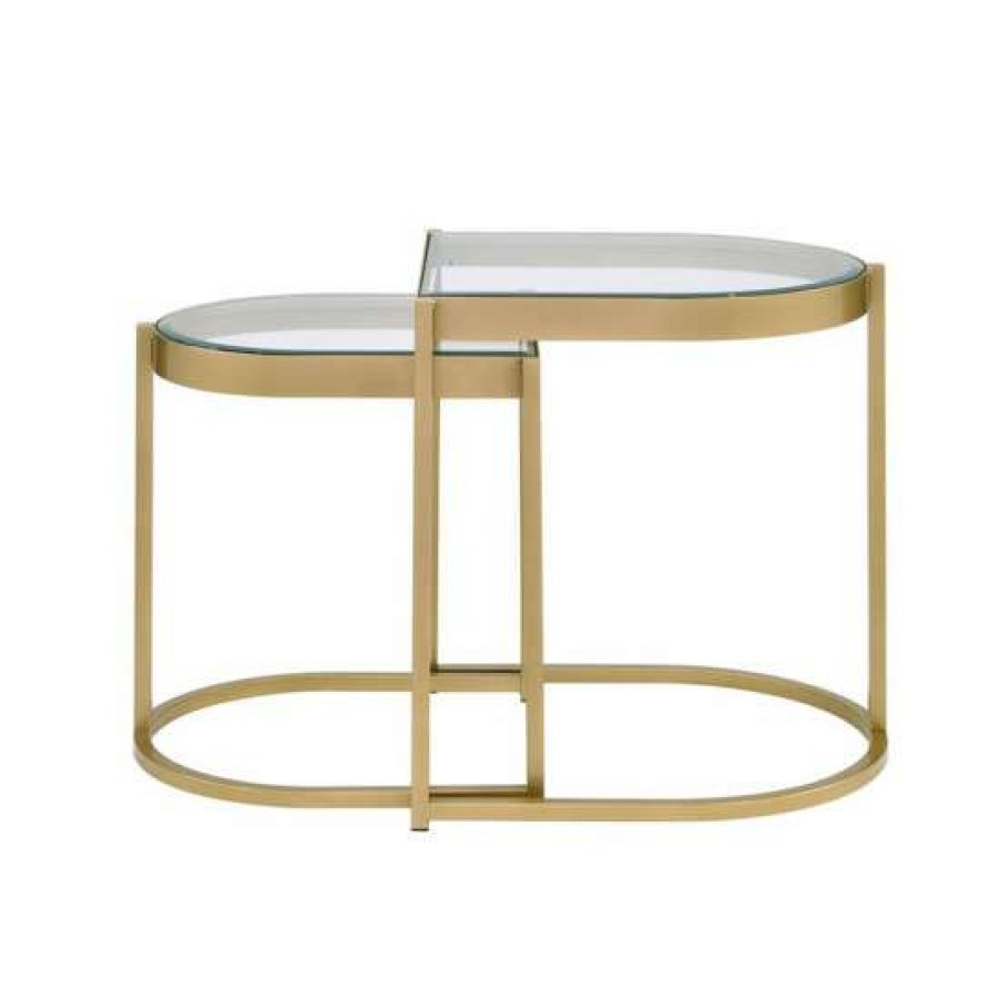 Furniture * | Promo Simple Relax 2 Piece Glass Nesting Table Set With Metal Base In Gold Finish