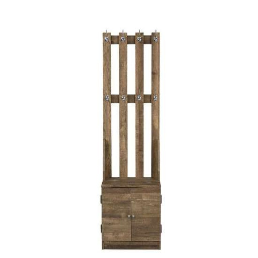 Home Improvement * | Best Pirce Simple Relax Rectangular Hall Tree With 8 Hooks And 2 Doors In Weathered Oak