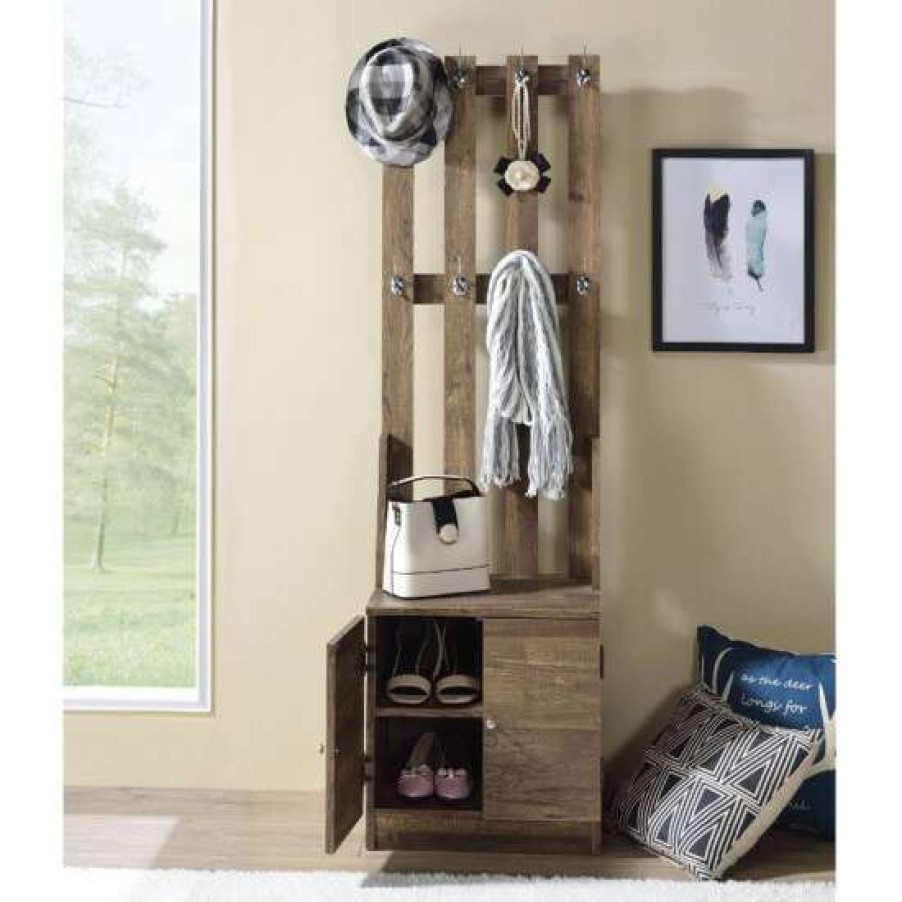 Home Improvement * | Best Pirce Simple Relax Rectangular Hall Tree With 8 Hooks And 2 Doors In Weathered Oak