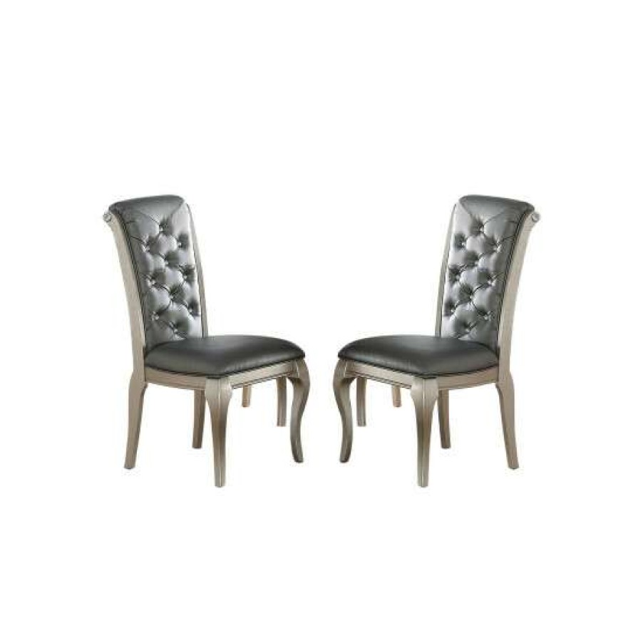 Furniture * | Outlet Simple Relax Dining Chairs With Button Tufted Back, Antique Silver(Set Of 2)