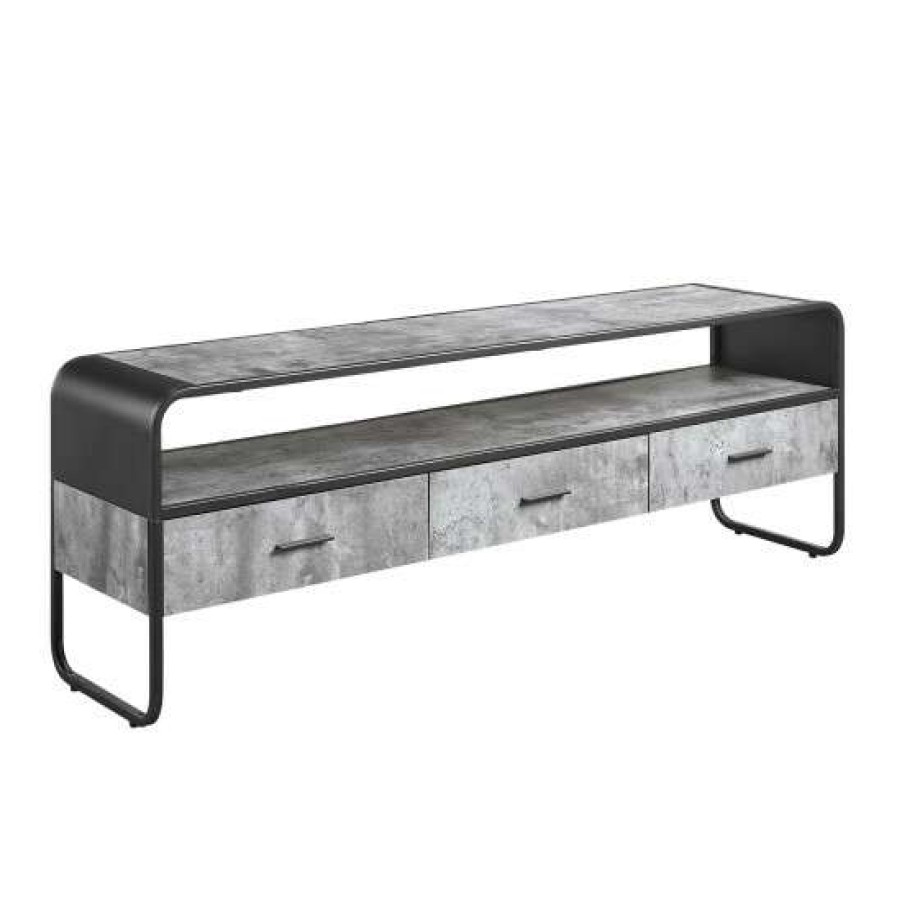 Furniture * | New Simple Relax 3 Drawers Tv Stand With Metal Frame In Concrete Gray And Black