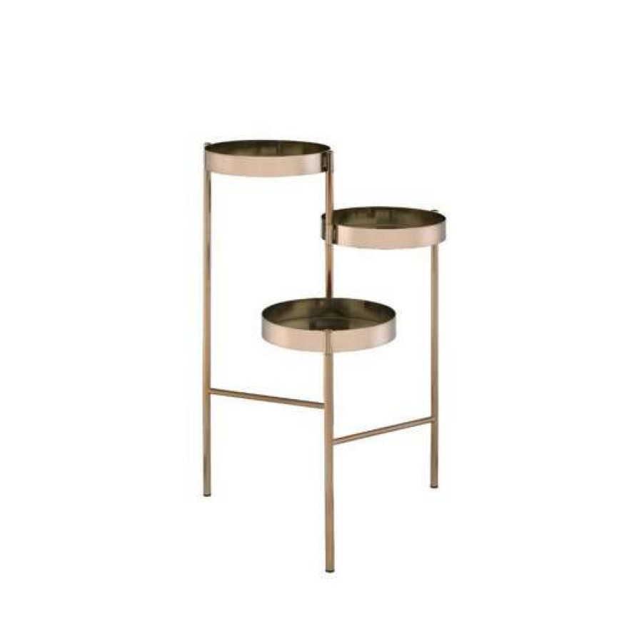 Garden & Patio * | Top 10 Simple Relax Metal Plant Stand With 3 Open Compartments In Gold