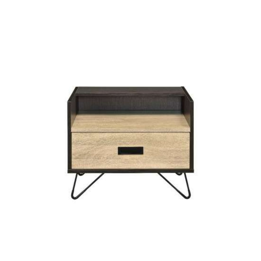 Furniture * | Brand New Simple Relax Wood Nightstand With A Drawer In Oak And Black Finish