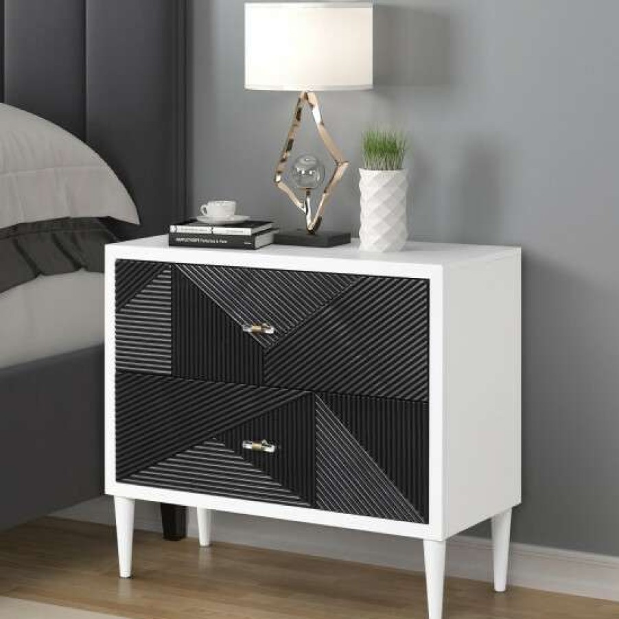 Furniture * | Promo Simple Relax 2-Drawer Nightstand In Black And White