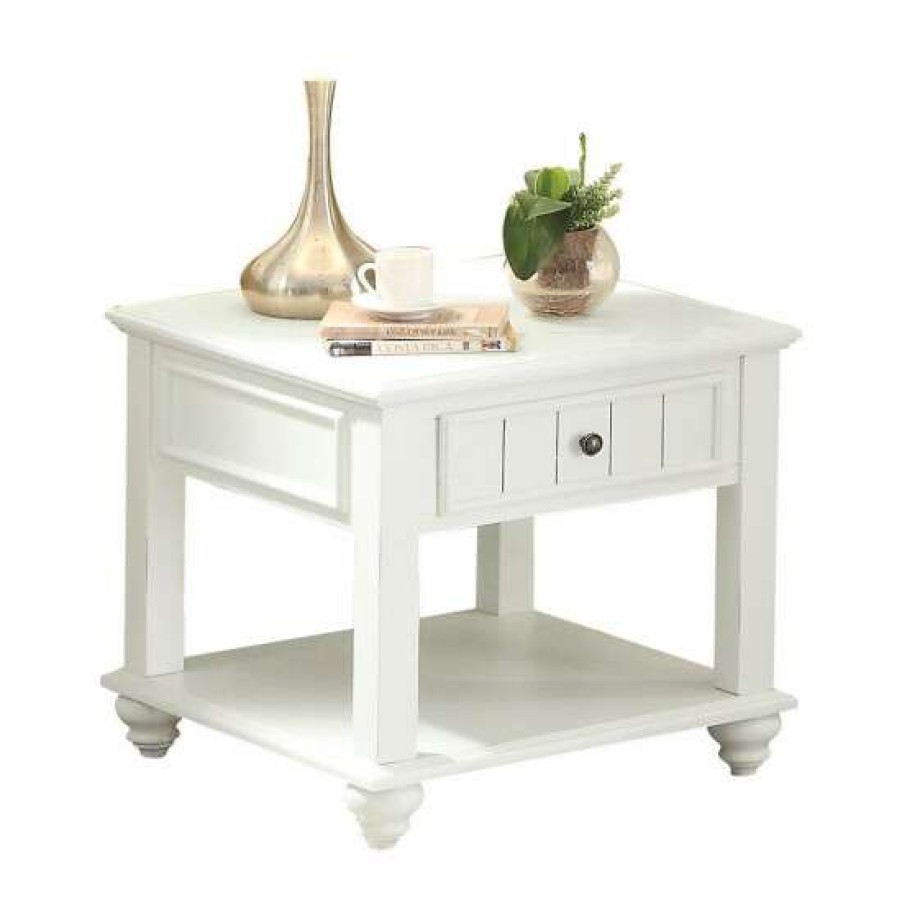 Furniture * | Best Reviews Of Simple Relax One Drawer End Table In White Washed Finish