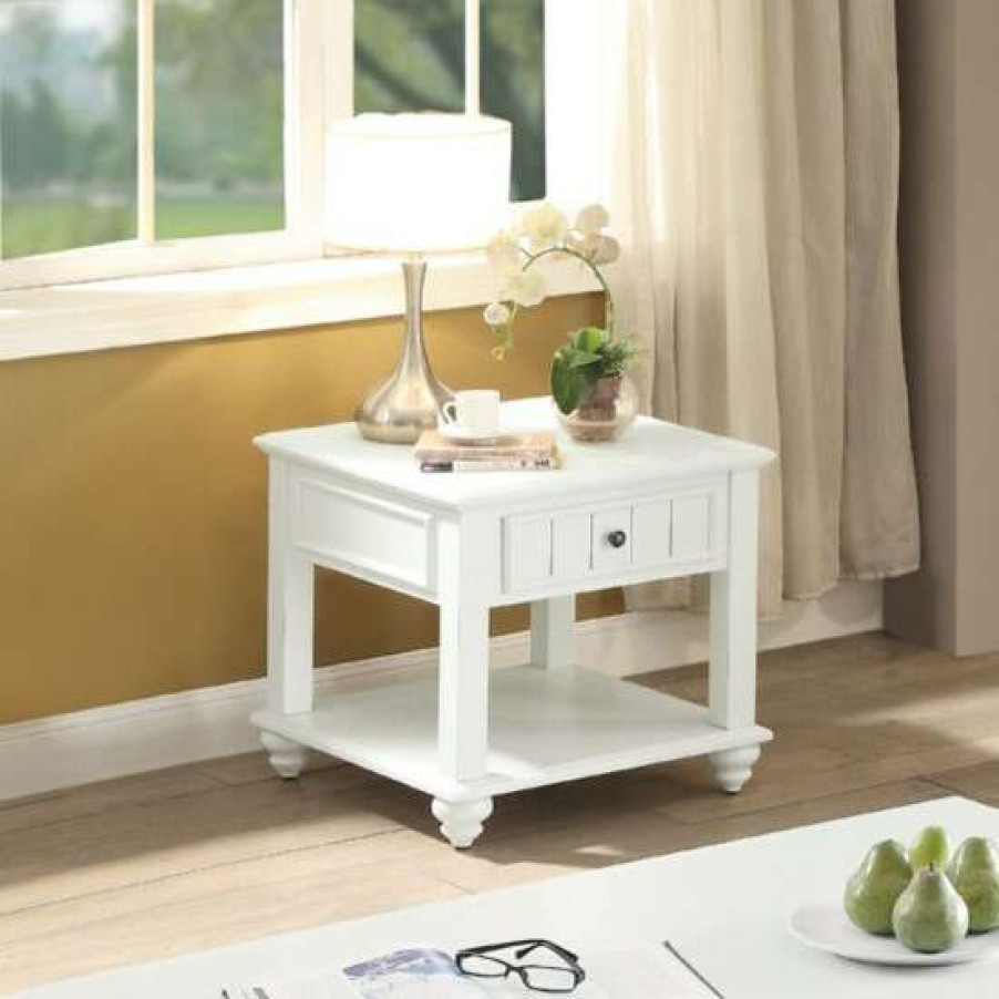 Furniture * | Best Reviews Of Simple Relax One Drawer End Table In White Washed Finish