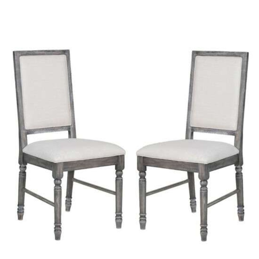 Furniture * | Outlet Simple Relax Set Of 2 Linen Upholstered Side Chair In Weathered Gray Finish