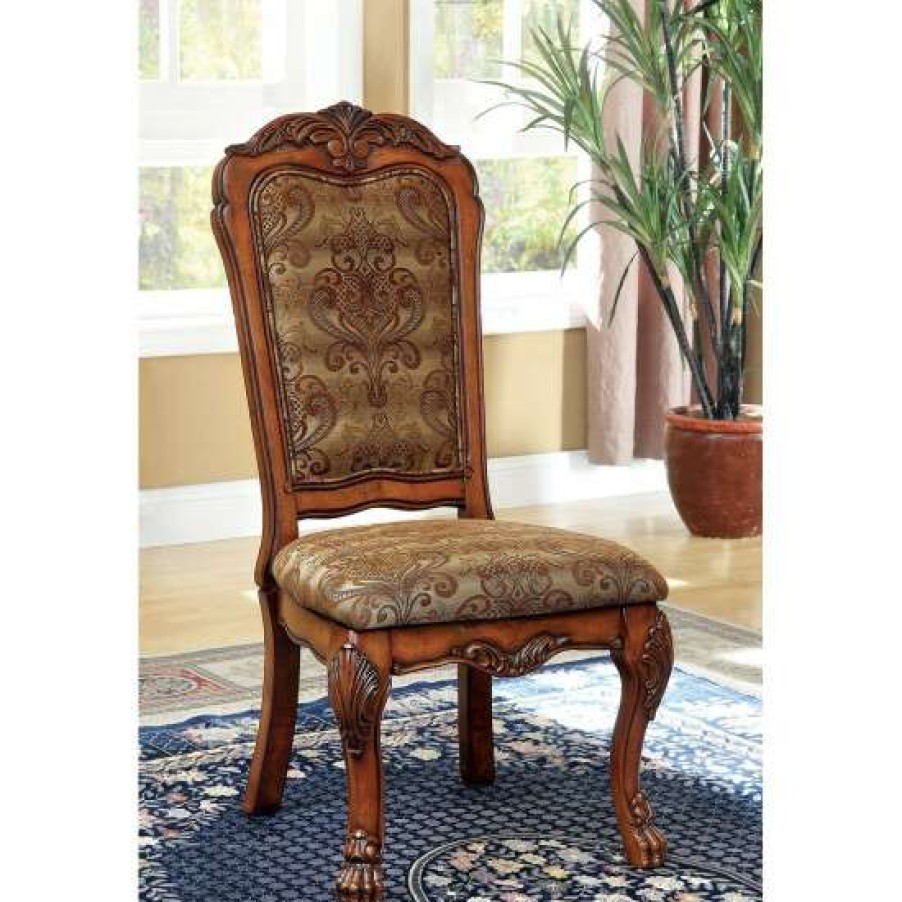 Furniture * | Best Deal Simple Relax Set Of 2 Side Chair With Pattern Cusion In Antique Oak