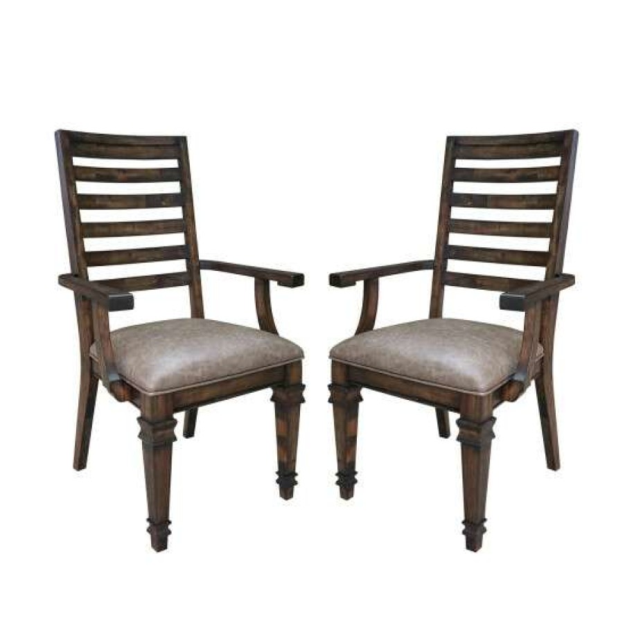 Furniture * | Best Deal Simple Relax Set Of 2 Dining Arm Chair In Vintage Dark Pine