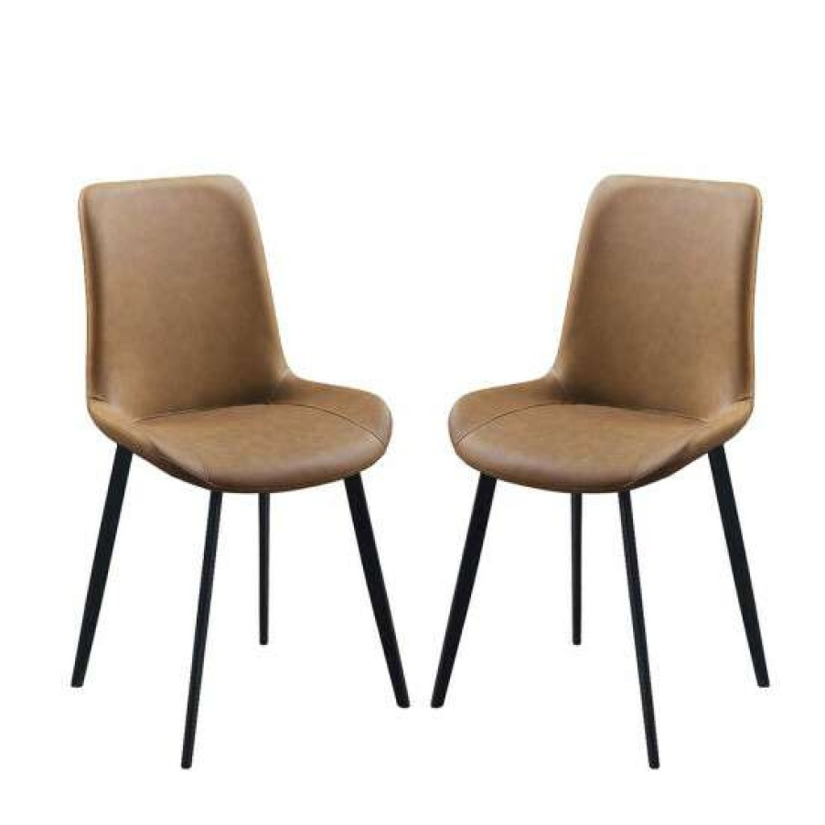 Furniture * | Outlet Simple Relax Set Of 2 Pu Upholstered Side Chair With Metal Legs In Brown Finish