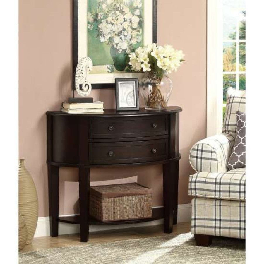 Furniture * | Buy Simple Relax Demilune Shape Console Table With 2 Drawers, Cappuccino