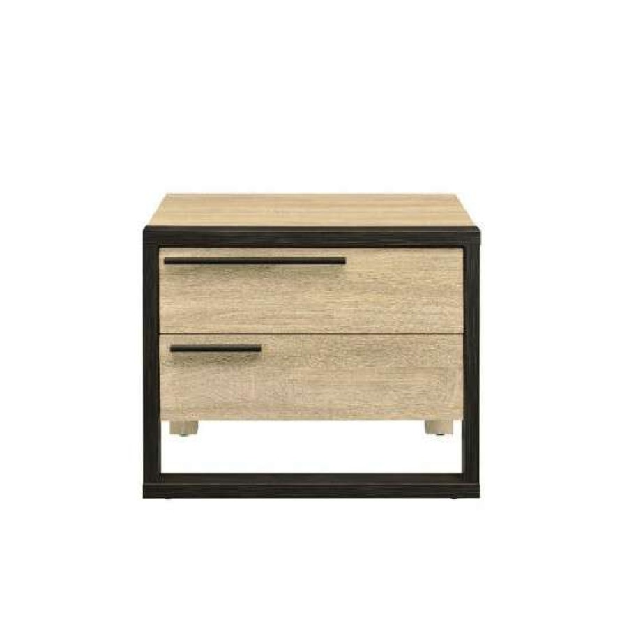 Furniture * | Cheap Simple Relax Wood Nightstand With 2 Drawers In Oak And Black