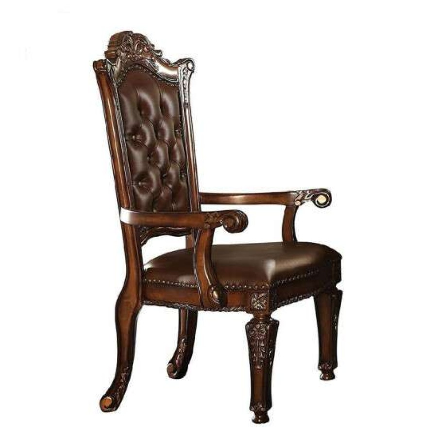 Furniture * | New Simple Relax Pu Executive Office Chair With Button Tufted In Cherry Finish