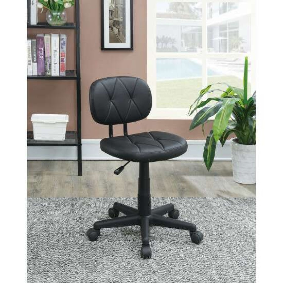 Furniture * | Top 10 Simple Relax Low-Back Adjustable Office Chair With Pu Leather, Black