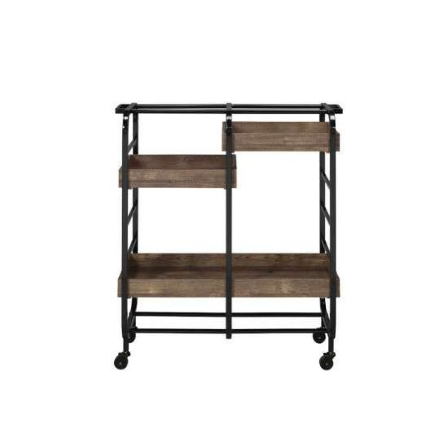 Kitchen & Dining * | Promo Simple Relax Wood Serving Cart With 2 Shelves In Black And Walnut