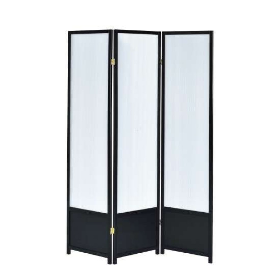 Home Decor * | Wholesale Simple Relax 3 Panel Folding Floor Screen With Translucent Inserts In Black