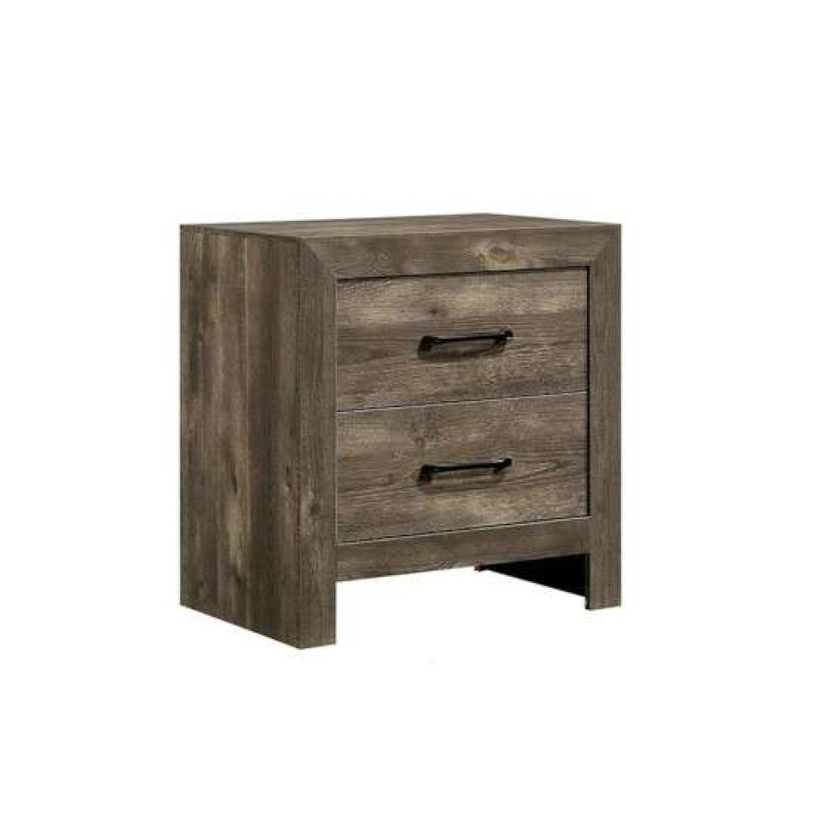 Furniture * | Best Sale Simple Relax Faux Wood Veneer Nightstand With 2 Drawers In Natural Tone