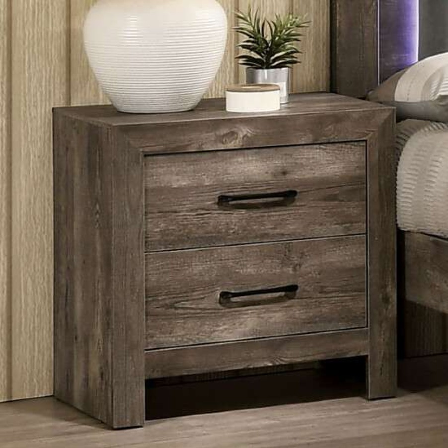 Furniture * | Best Sale Simple Relax Faux Wood Veneer Nightstand With 2 Drawers In Natural Tone