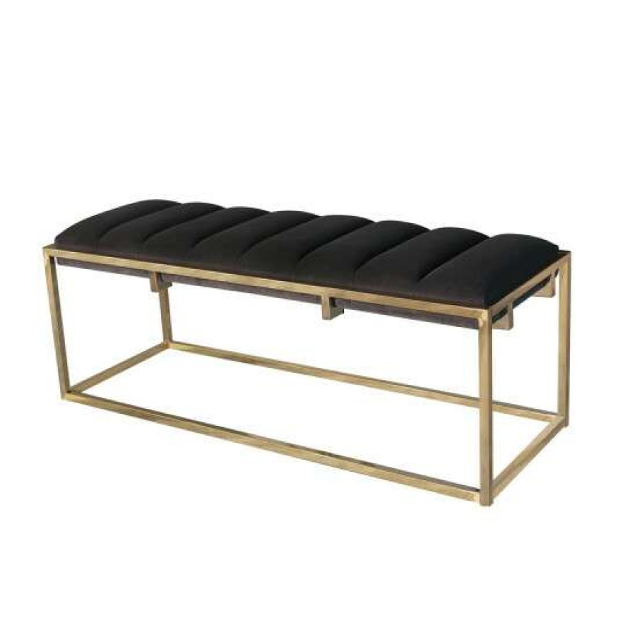 Furniture * | Cheap Simple Relax Channel Tufted Cushion Bench In Dark Grey And Gold