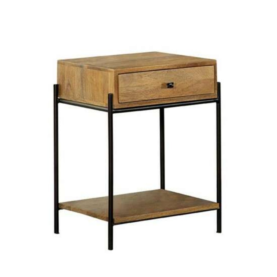 Furniture * | Cheapest Simple Relax 1 Drawer Accent Table With Sheif In Natural Mango And Black