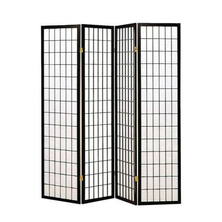 Home Decor * | Buy Simple Relax Four Panel Japanese Style Folding Screen, Black And White