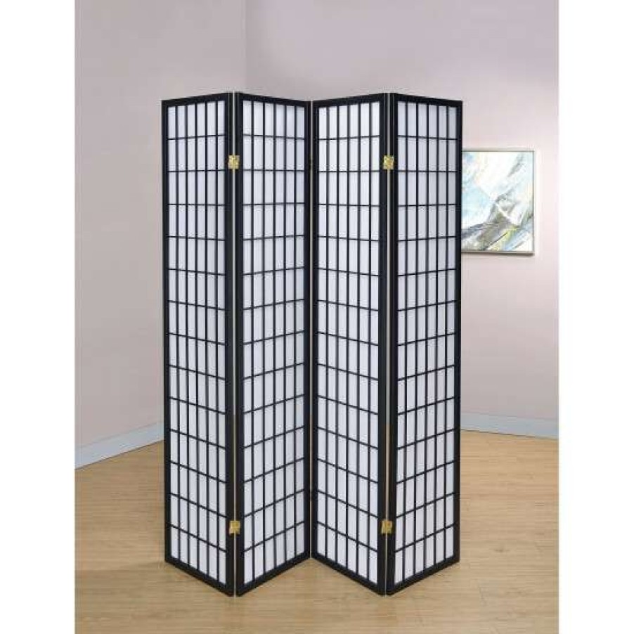 Home Decor * | Buy Simple Relax Four Panel Japanese Style Folding Screen, Black And White