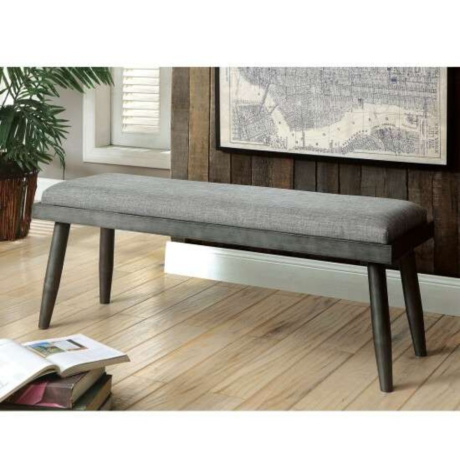 Furniture * | Discount Simple Relax Dining Room Padded Seating Bench In Gray Finish