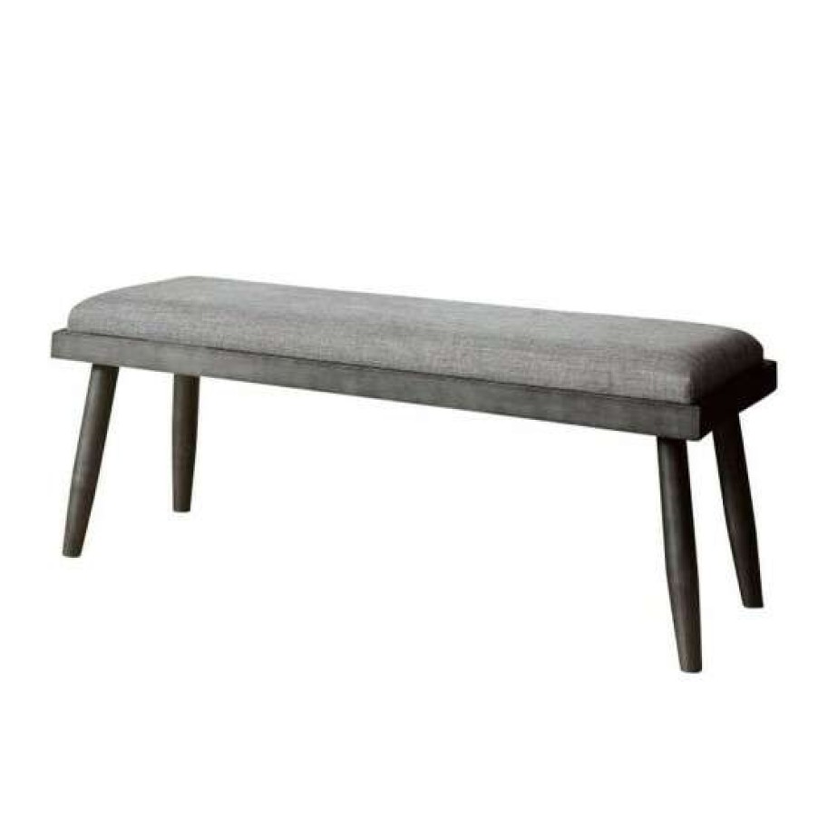 Furniture * | Discount Simple Relax Dining Room Padded Seating Bench In Gray Finish