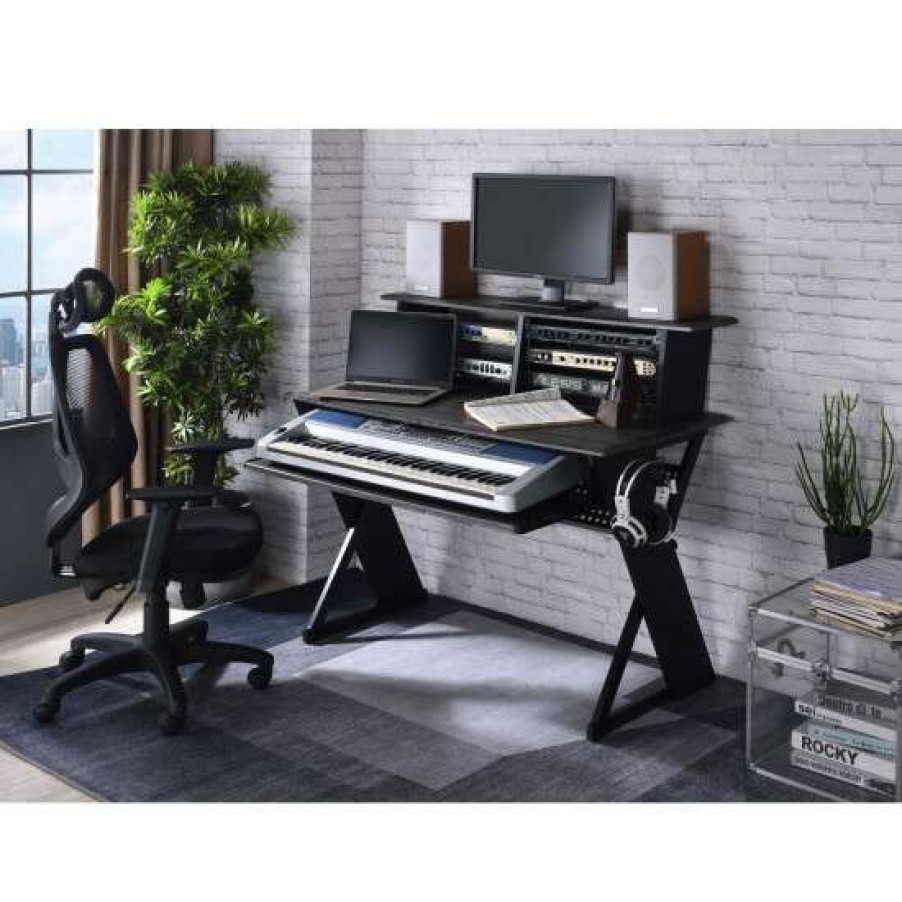 Furniture * | Buy Simple Relax Rectangular Music Desk With Earphone Rack And Keyboard Tray