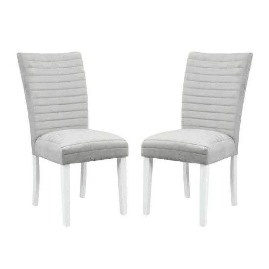 Furniture * | Best Sale Simple Relax Set Of 2 Velvet Upholstered Dining Chair In White And Gray Finish