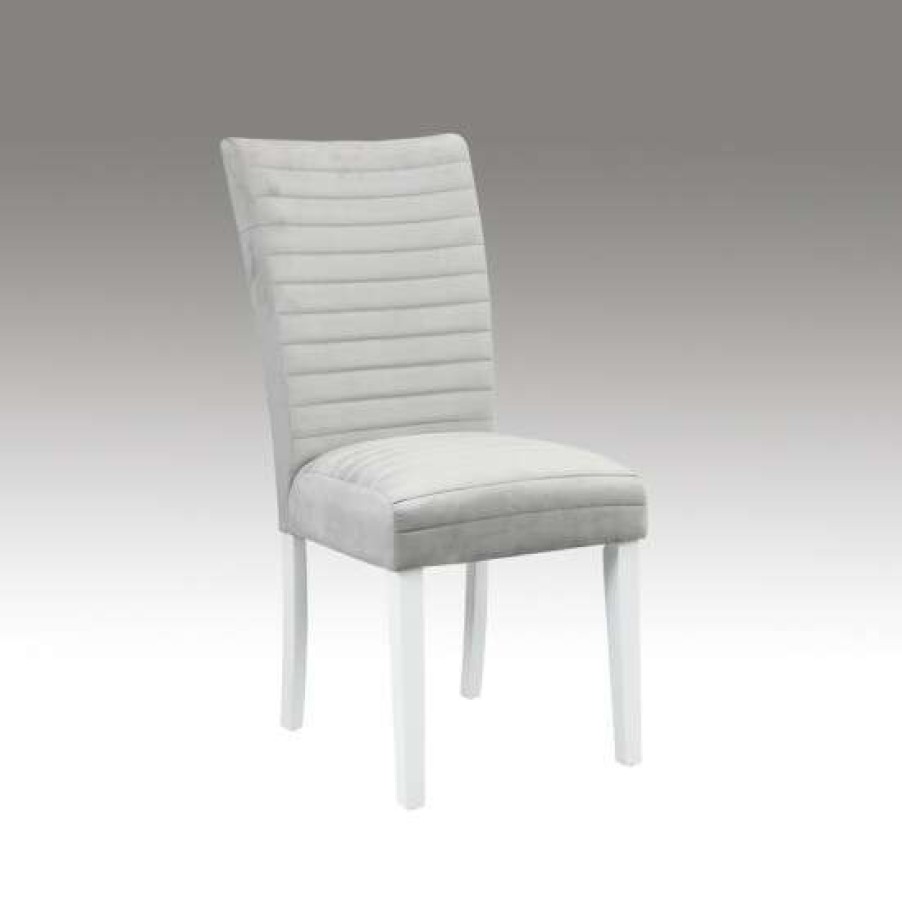 Furniture * | Best Sale Simple Relax Set Of 2 Velvet Upholstered Dining Chair In White And Gray Finish