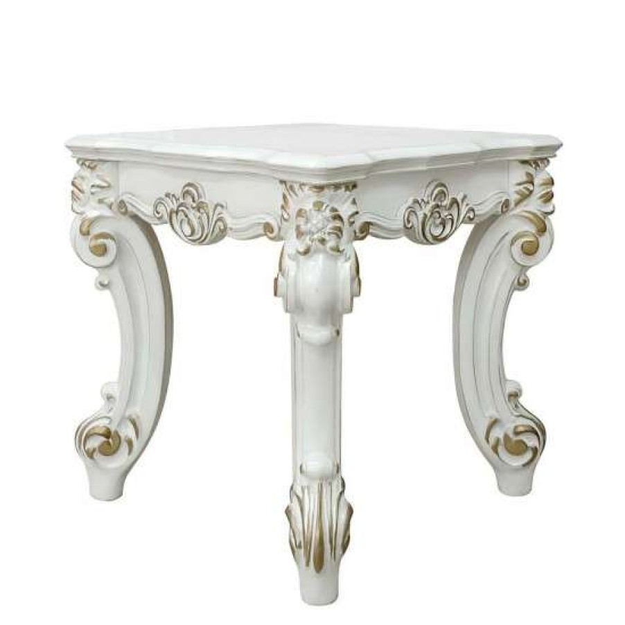 Furniture * | Brand New Simple Relax Square End Table With Scrolled Legs In Antique Pearl